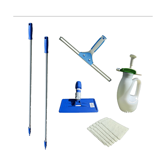 Equipment kit: two poles, pad base, squeegee, pads and sprayer